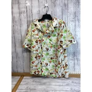 Resolution Clothing Men Hawaiian Shirt Medium Multi Funky Guitar Tropical